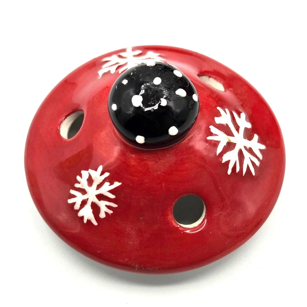 VINTAGE 2004 Red & Black Ceramic Snowman Teapot with Warmer